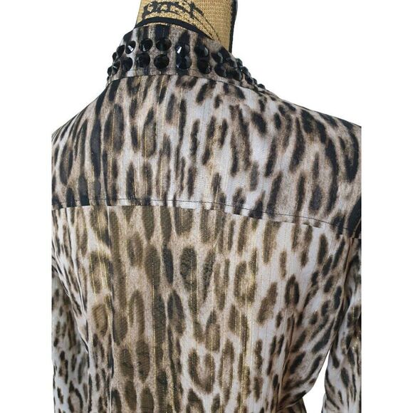 Michael Michael Kor Leopard Print Blouse Semi Sheer Roll Tab Button Up Small - Picture 5 of 7